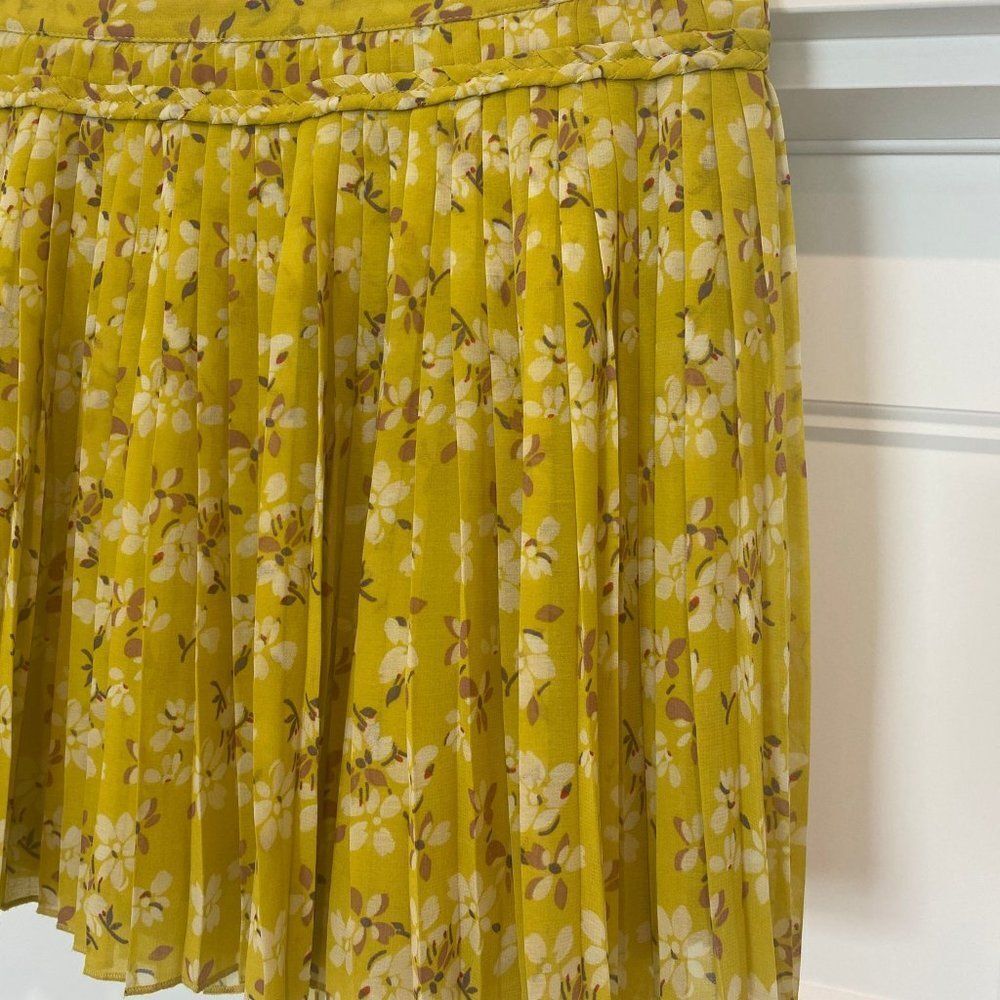 American Eagle Outfitters Chic Yellow Floral Feminine Pleated Mini Skirt, 0/XS - Picture 4 of 11